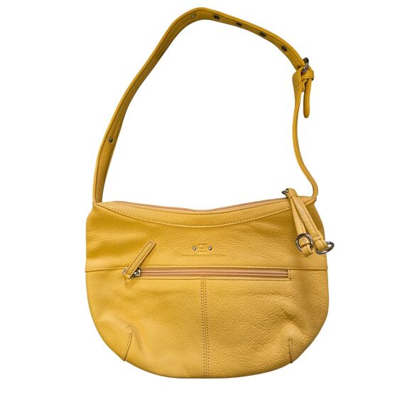 VTG Stone Mountain Mustard Yellow Leather Shoulder Hobo Bag Y2K Minimalist - Picture 1 of 8